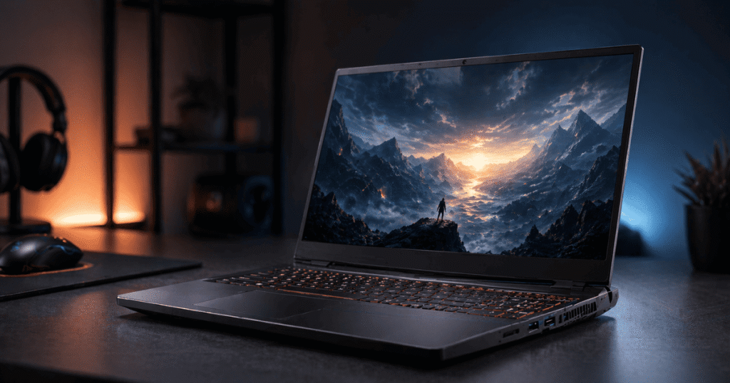 melhores notebooks para jogar em 2026 com notebook gamer moderno sobre mesa setup gamer