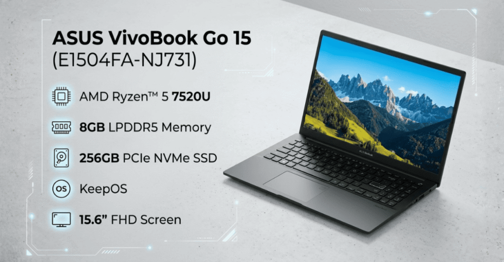 Notebook ASUS VivoBook Go 15 em setup de produtividade