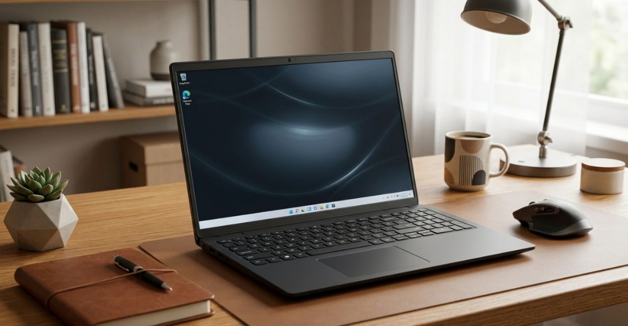Notebook Dell Inspiron I15-I1300-A30P sobre mesa de escritório