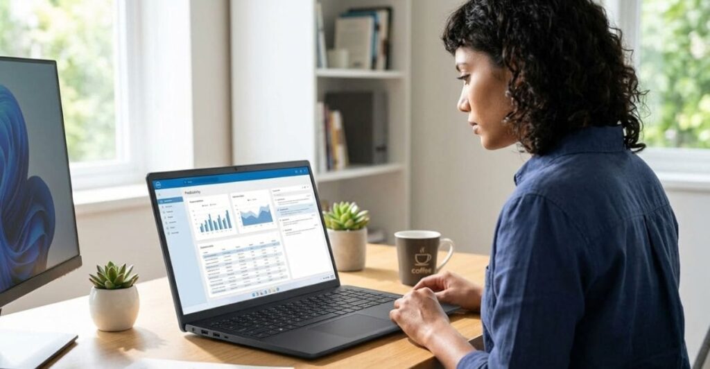 Pessoa utilizando o Dell Inspiron I15-I1300-A30P para produtividade