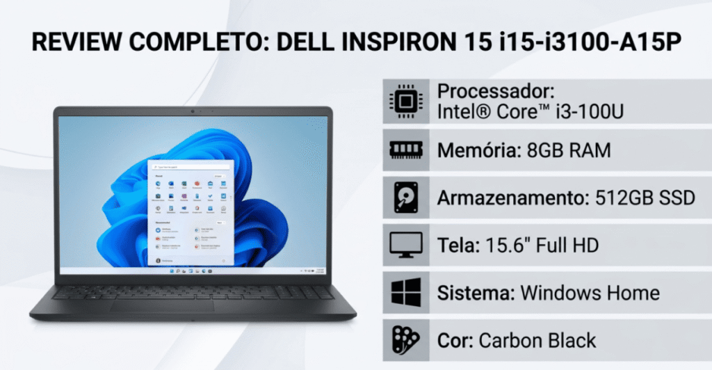 Notebook Dell Inspiron i15-i3100-A15P em setup de produtividade