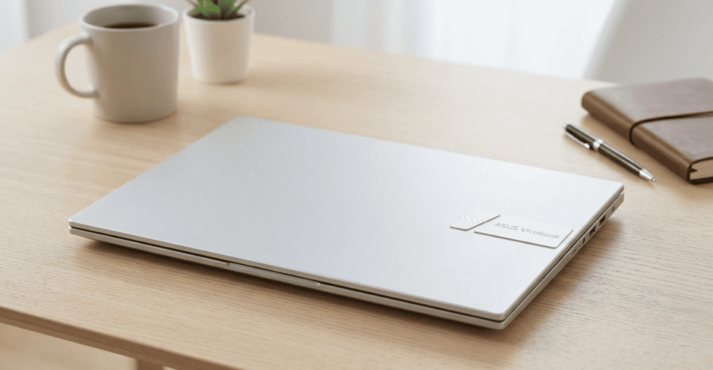 Parte externa do notebook ASUS Vivobook 15 X1504VA na cor prata