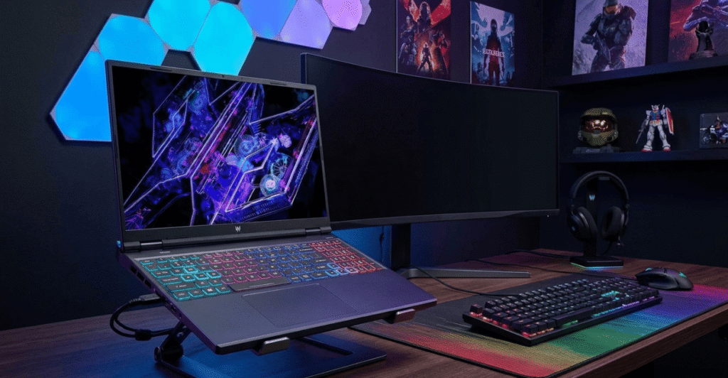 Teclado RGB do Acer Predator Helios Neo 16 RTX 4070 com iluminação gamer personalizável