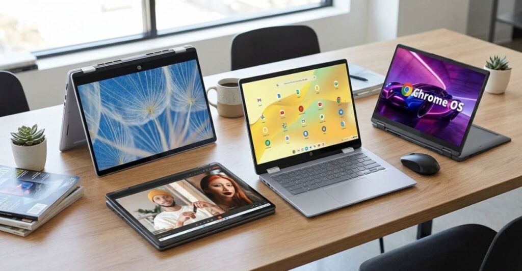 Notebook conversível 2 em 1 para trabalho e estudos em escritório moderno