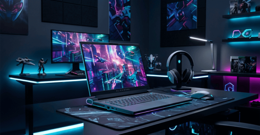 Notebook Gamer Dell Alienware 16 Aurora RTX 3050 em setup gamer premium