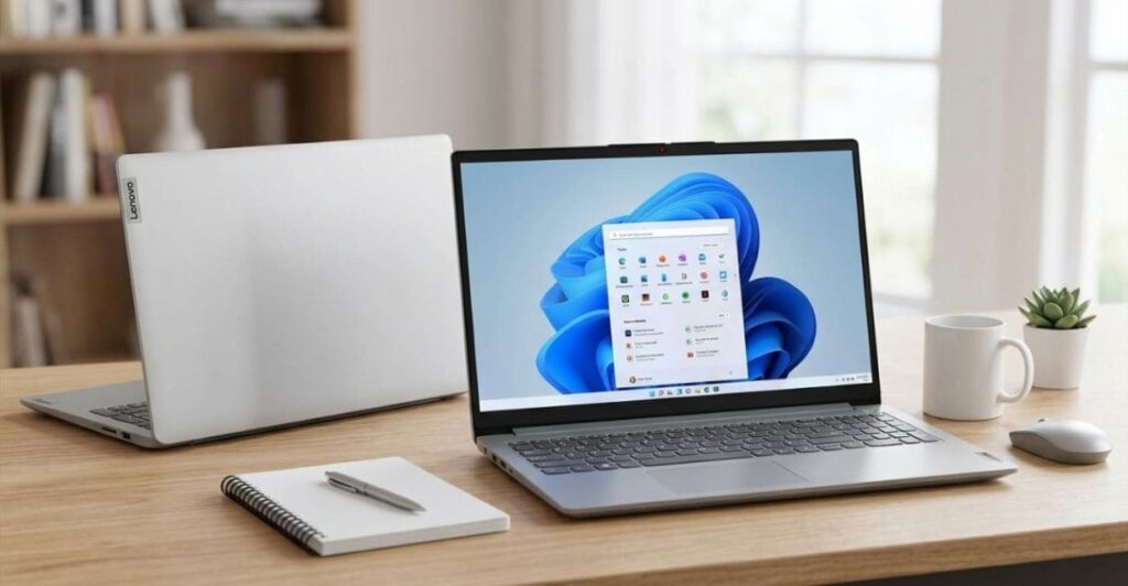 Notebook Lenovo IdeaPad 1i é bom com Windows 11 em setup de estudos