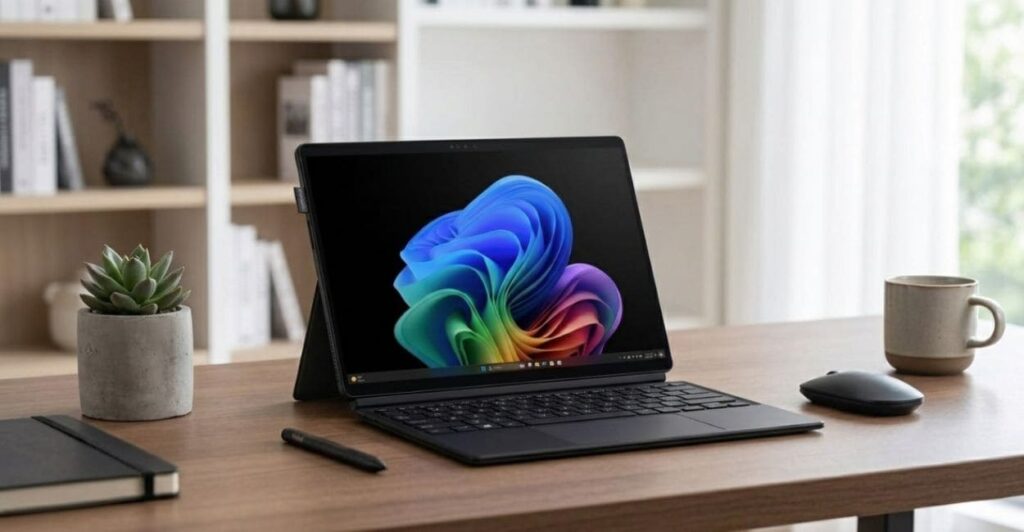 ASUS ProArt PZ13 com tela AMOLED 3K em ambiente de trabalho profissional