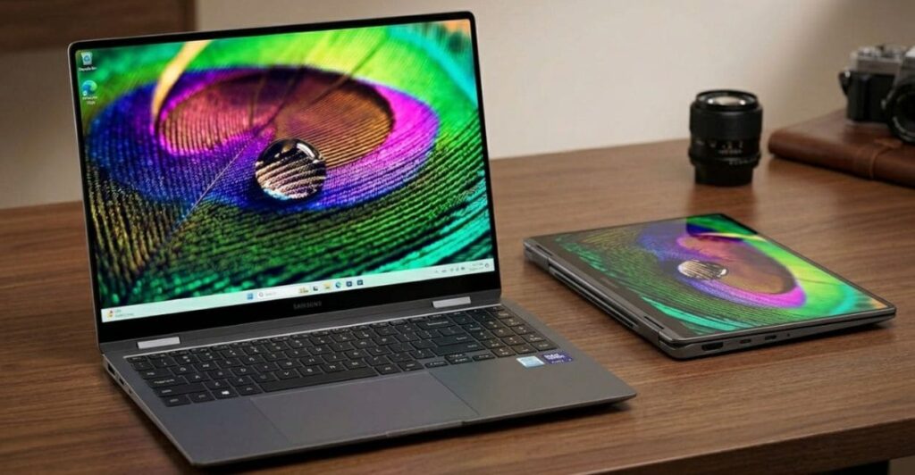 Samsung Galaxy Book4 Pro 360 em modo notebook e modo tablet