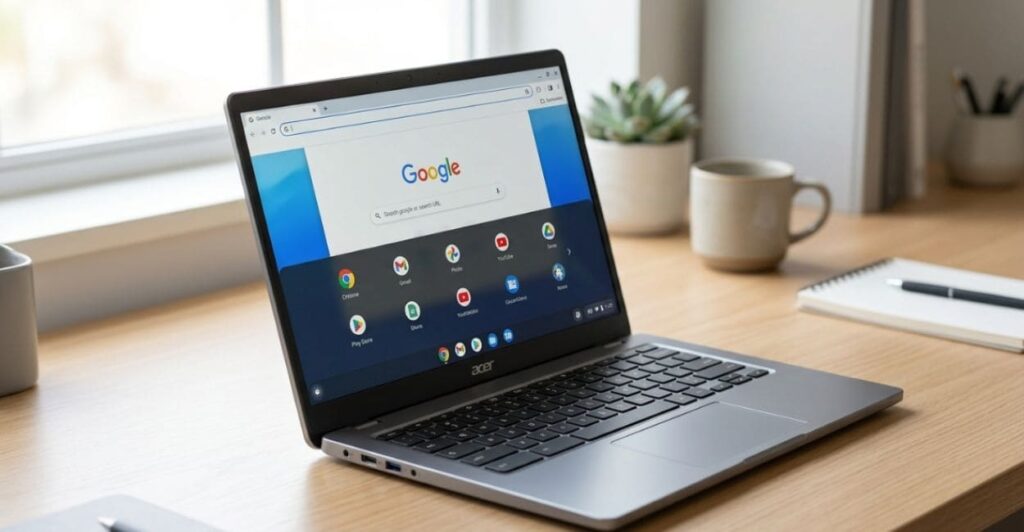 Interface do Chrome OS com apps do Google no Acer Chromebook Plus i3-N305