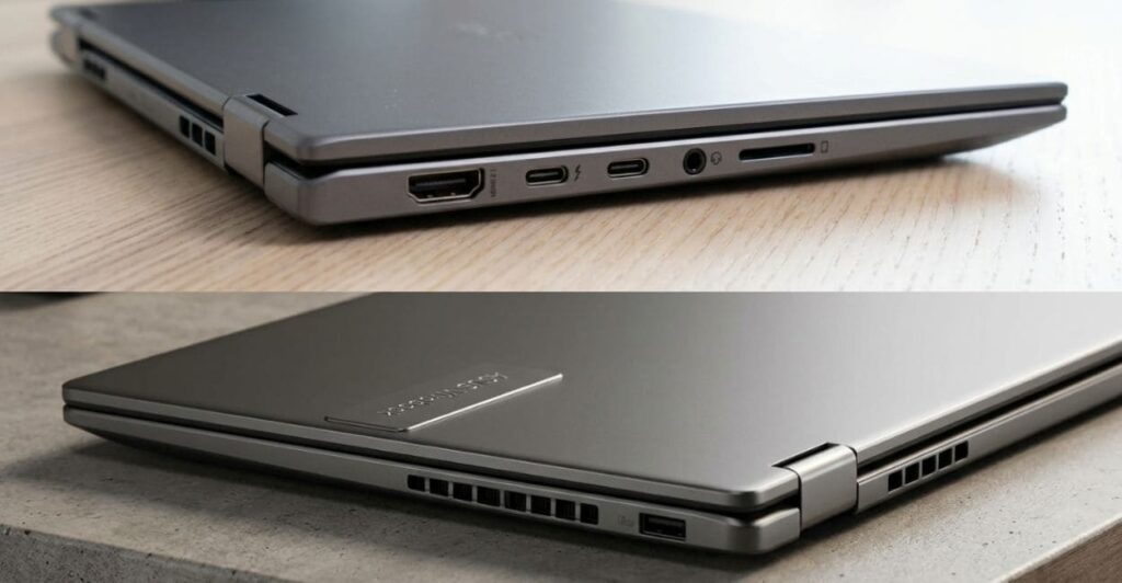 Portas Thunderbolt 4, HDMI e leitor de cartão do ASUS Vivobook Flip 14