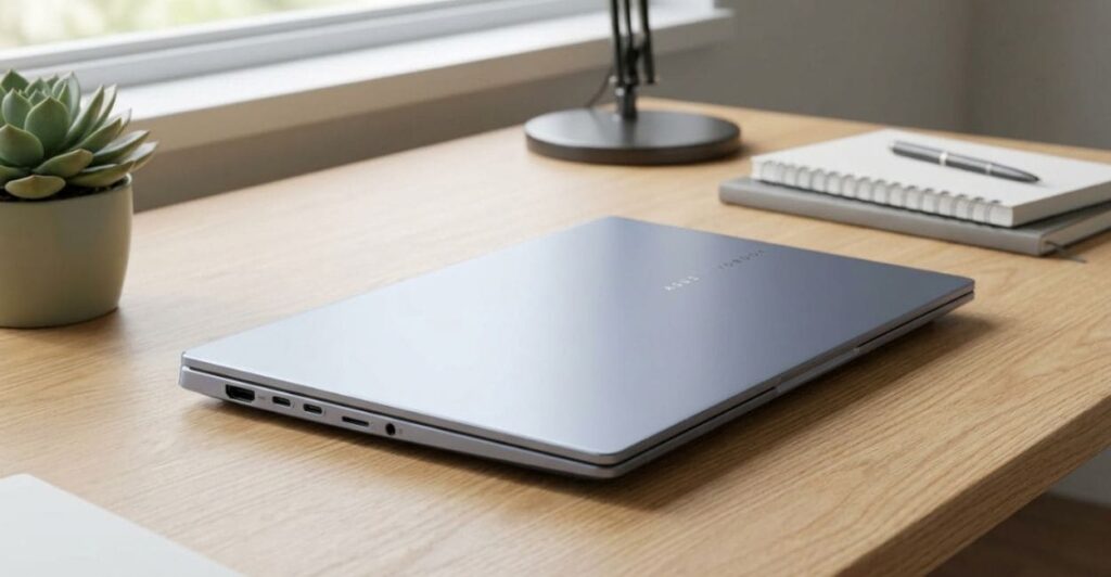 ASUS Vivobook S14 S5406 fechado, vista do chassi em metal