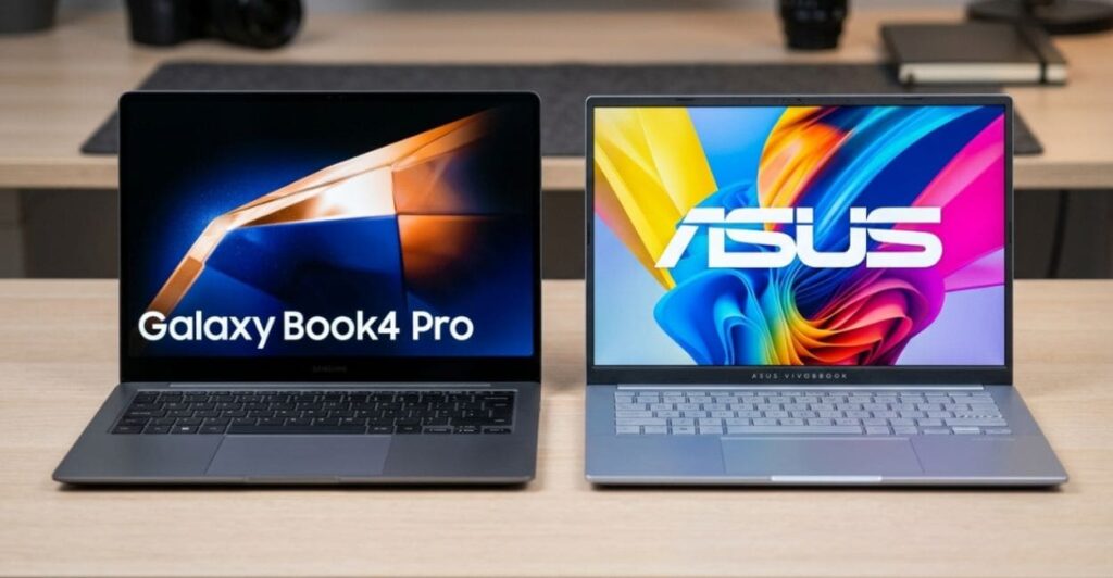 comparativo entre notebooks 14 polegadas em ambiente de escritório
