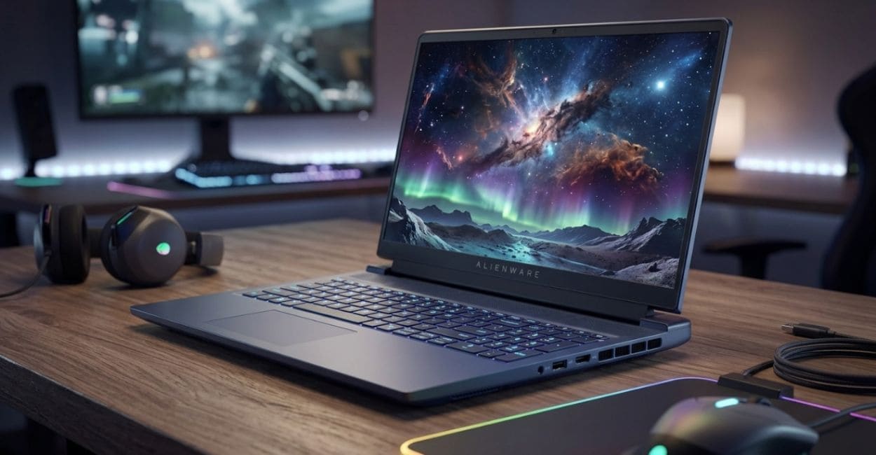 Alienware 16 Aurora RTX 4050 em setup gamer premium