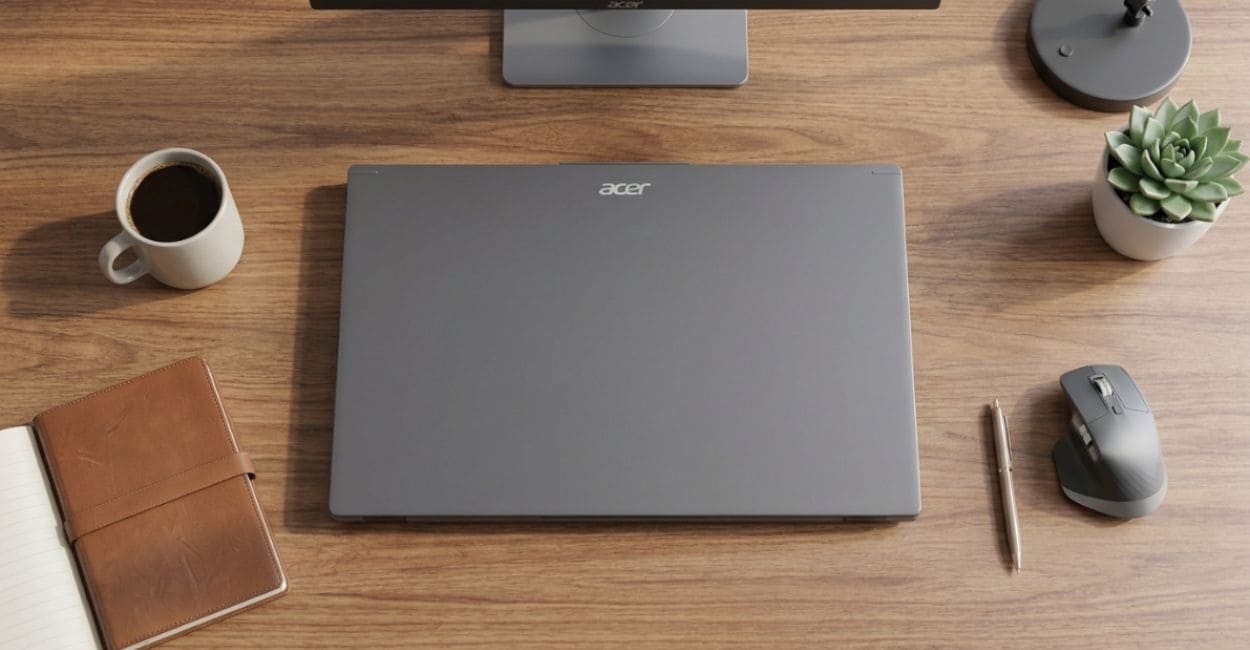 Acer Aspire 5 A15-51M-54E6 fechado mostrando a tampa cinza aço