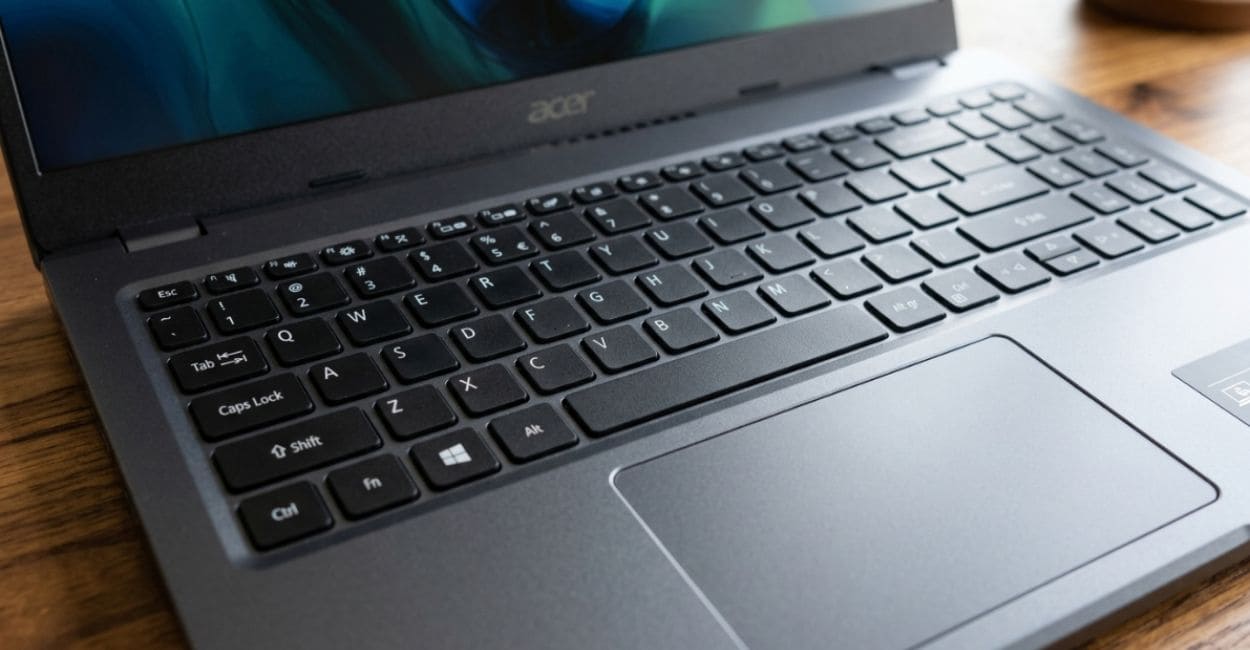 Teclado e touchpad do Acer Aspire 5 A15-51M-54E6 em detalhe