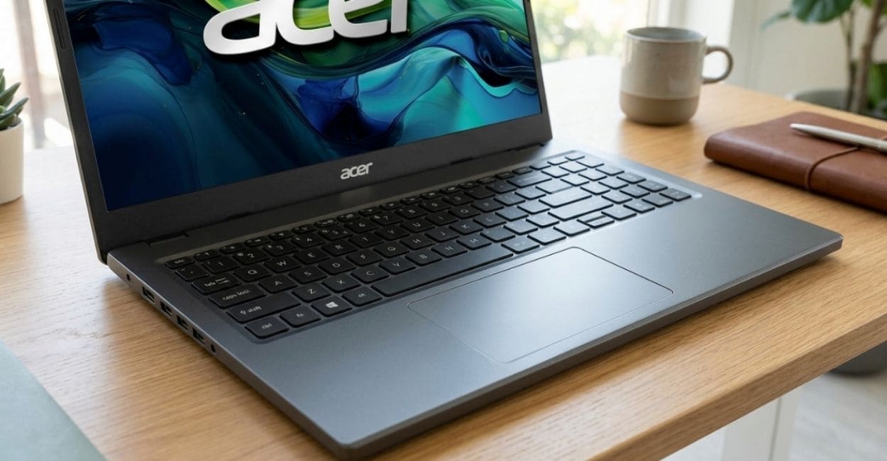 Detalhe do teclado e touchpad do Acer Aspire Go 15