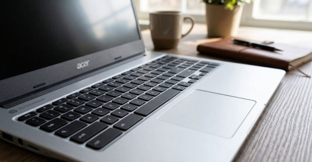 Detalhe do teclado numérico e touchpad OceanGlass do Acer Chromebook 315
