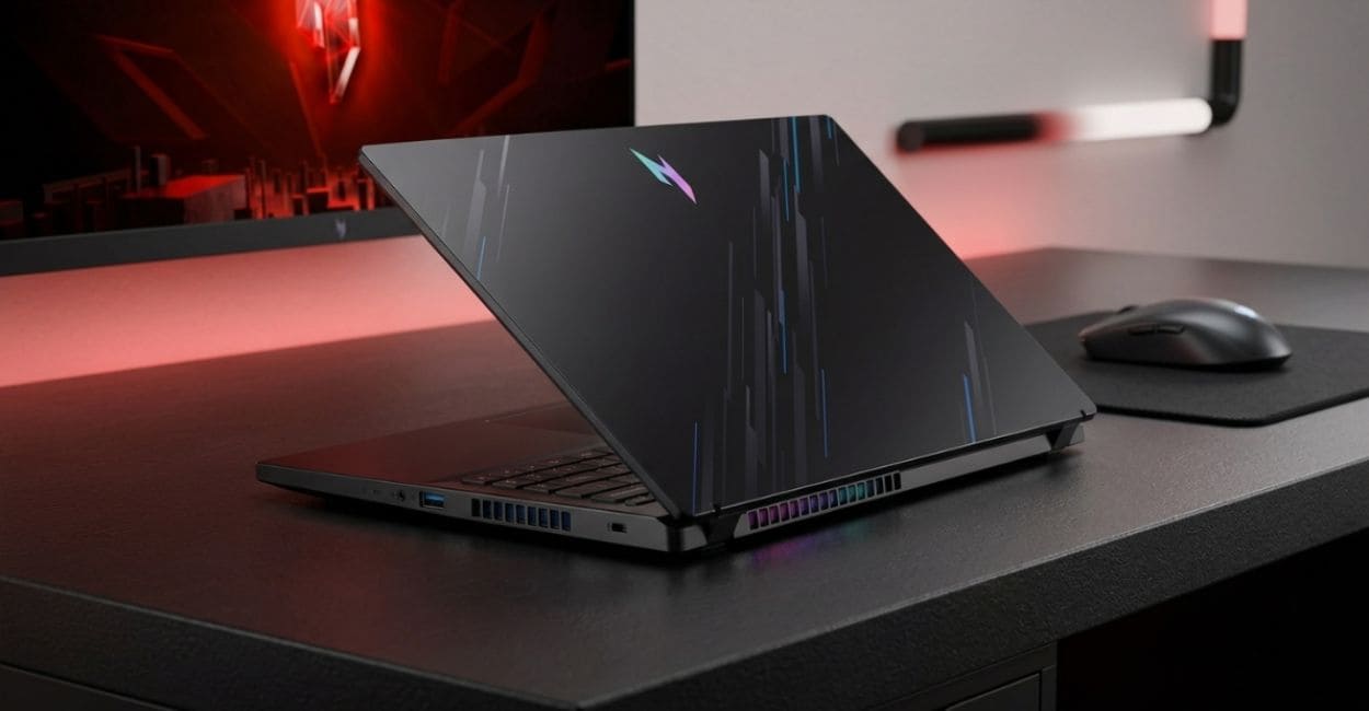 Acer Nitro V15 ANV15-52-514Z visto de trás mostrando a tampa e as saídas de ar