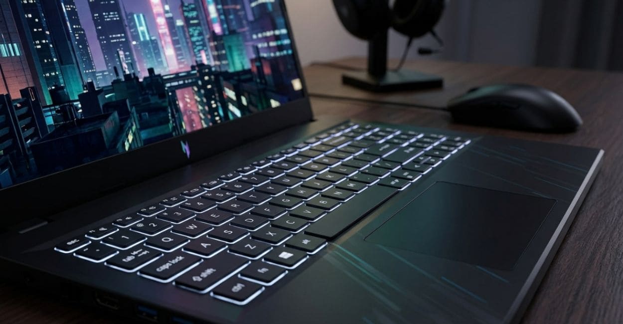 Teclado retroiluminado e touchpad do Acer Nitro V15 ANV15-52-514Z em detalhe