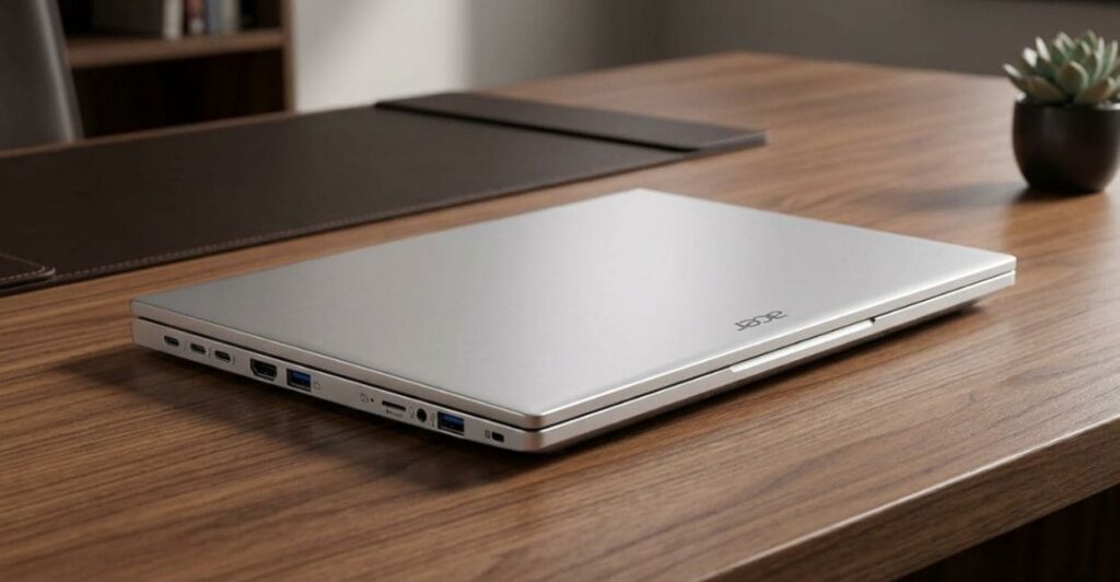 Acer Swift Go 14 OLED fechado mostrando a tampa metálica