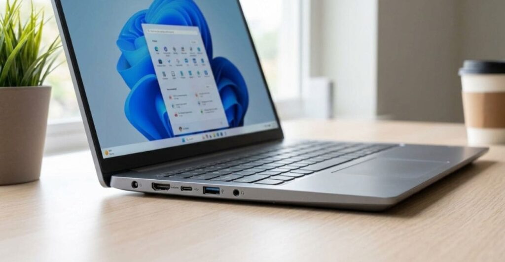 Portas USB-C, USB-A e HDMI do Lenovo IdeaPad Slim 3 16GB ram vistas em detalhe na lateral