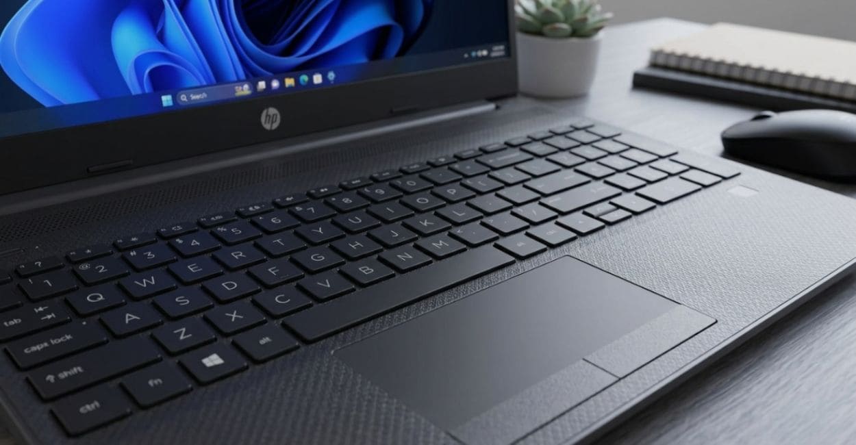 Teclado numérico e touchpad do HP 256R G9 em detalhe