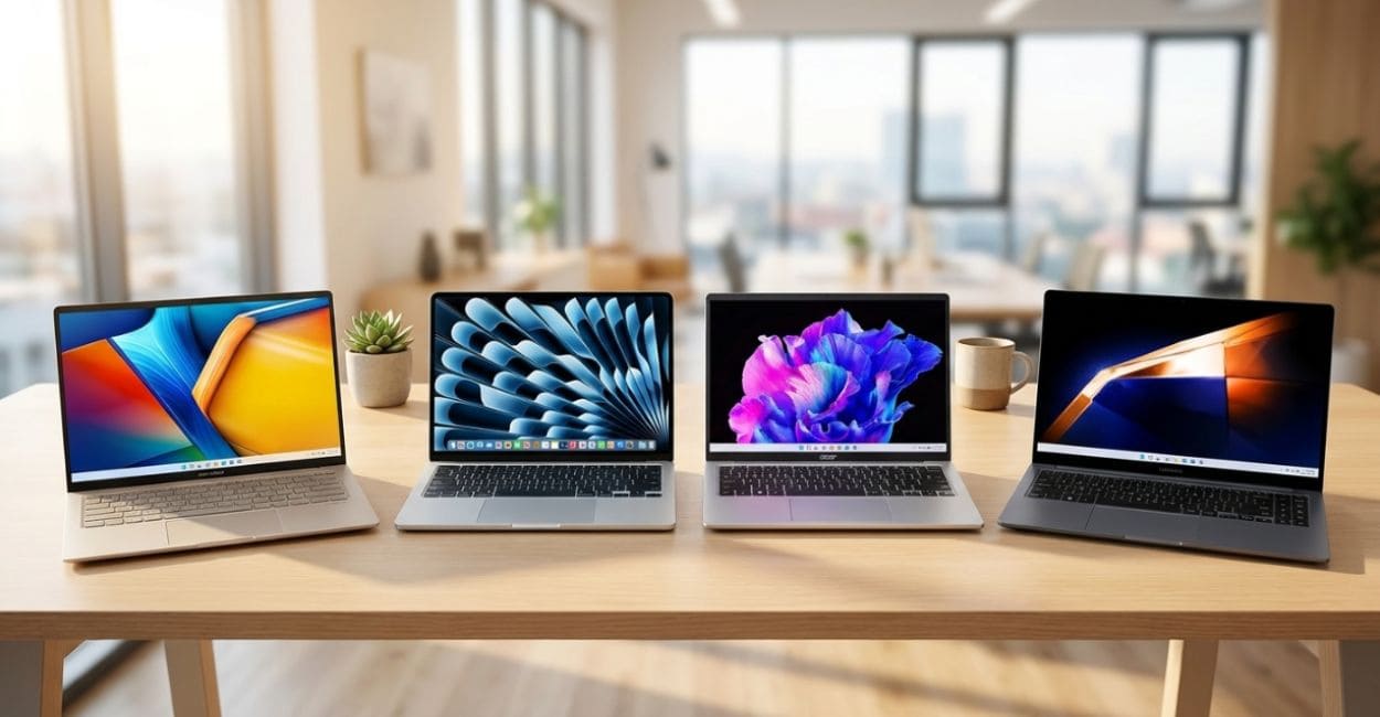 Comparação de notebooks leves e potentes lado a lado