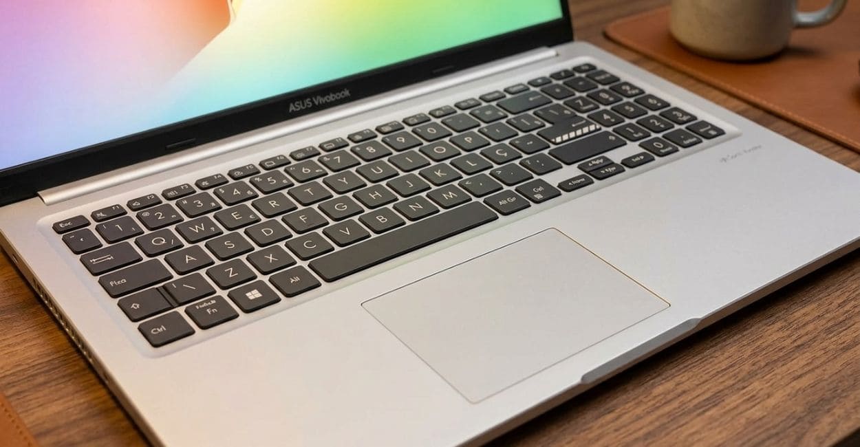 Teclado e touchpad do ASUS Vivobook 15 M1502YA em close