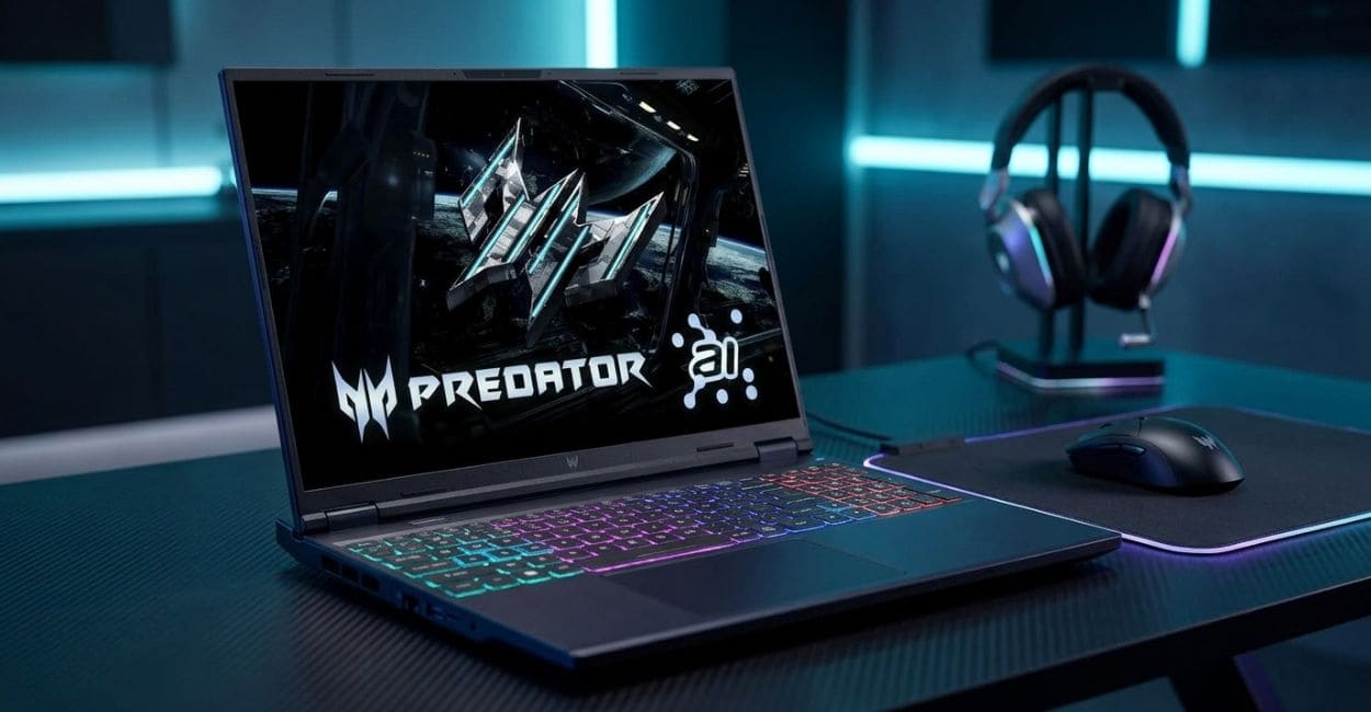 Tela WQXGA de 16 polegadas do Acer Predator Helios Neo 16 AI acesa em ambiente escuro