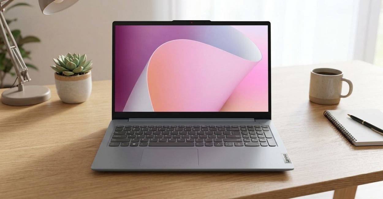 Notebook Lenovo IdeaPad Slim 3 Ryzen 5 de frente com teclado numérico e tela de 15,6 polegadas