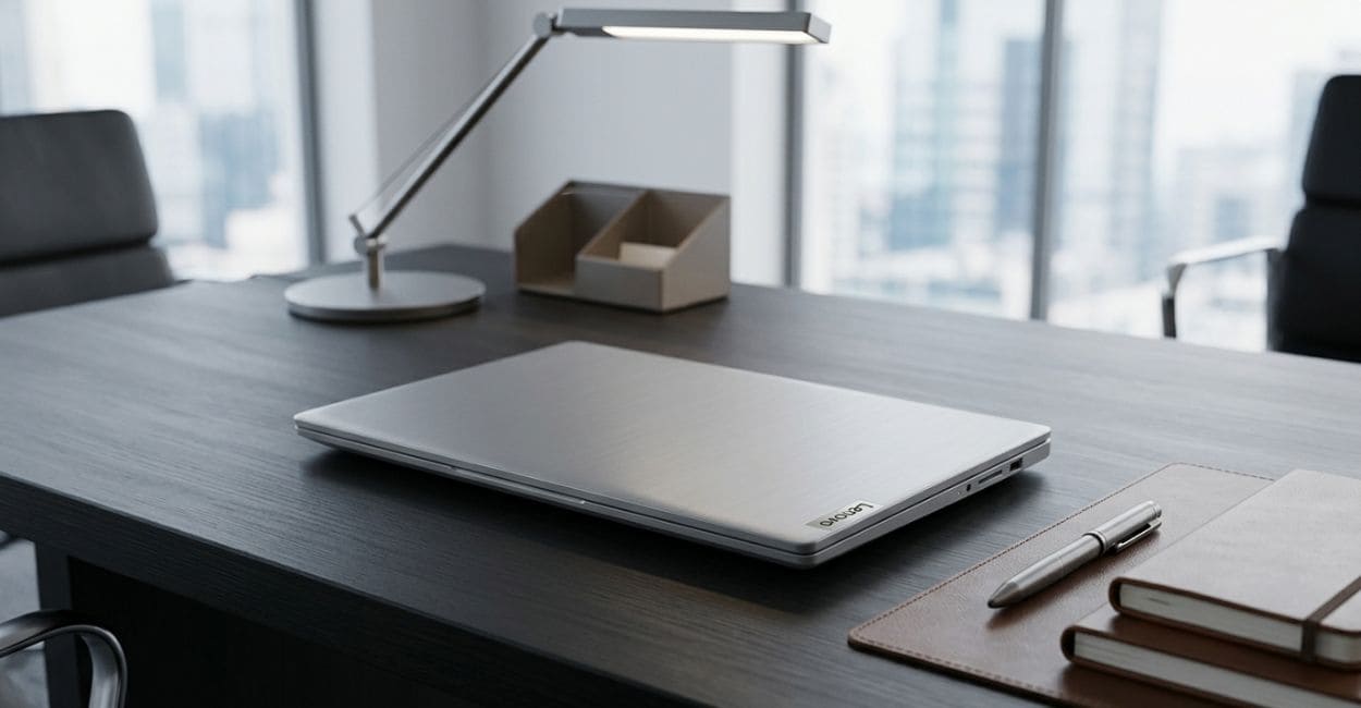 Tampa em plástico Cinza Ártico do Lenovo IdeaPad Slim 3 Ryzen 5 com logo Lenovo