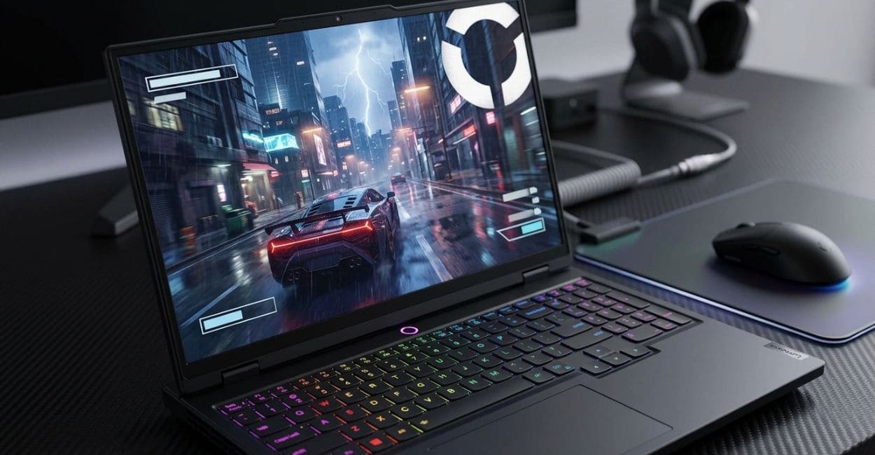 Lenovo Legion 5 rodando jogo de corrida na tela OLED