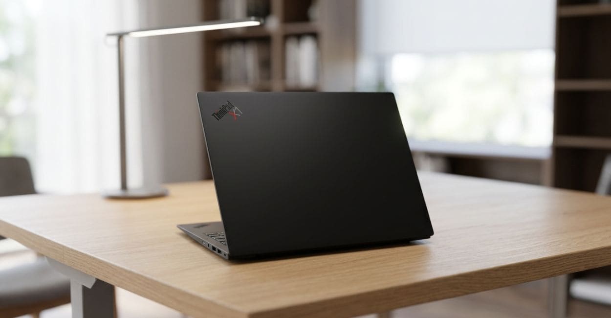 Tampa preta do ThinkPad X1 Carbon Gen 13 com o logo ThinkPad X1